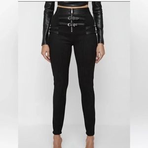 NWOT Maniere De Voir Vegan Suede Buckle Leggings